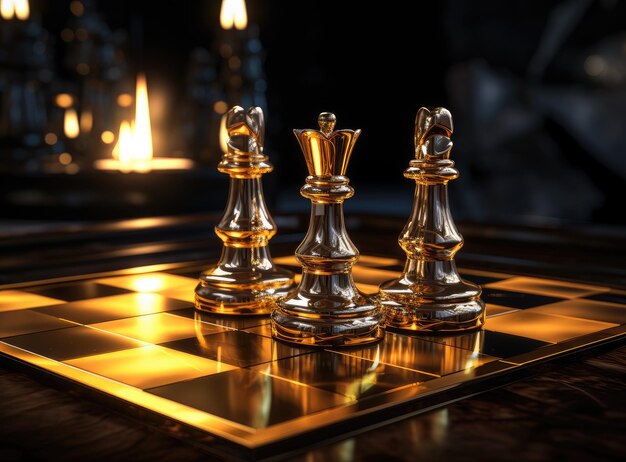 top view shot of golden king surrounded with silver chess pieces on chess board game competition