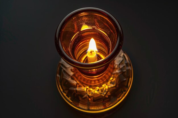 Photo top view shot of a oil lamp isolated on black background