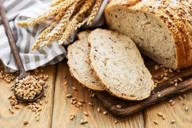 Top view of sliced bread