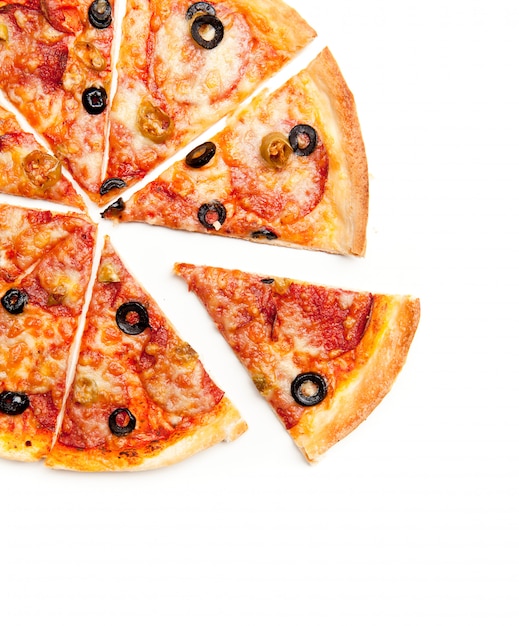 Photo top view sliced pizza