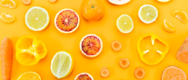 Photo top view slices of citrus fruit