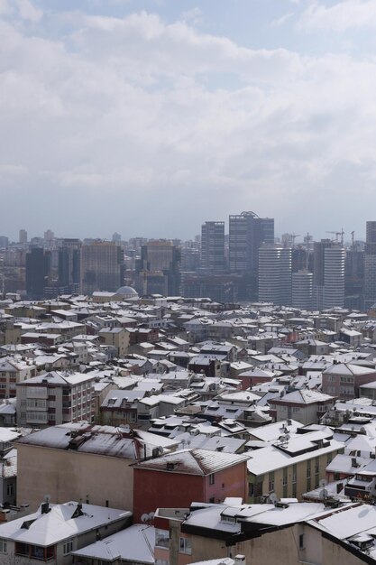 Top view of Snow cityscape in istanbul