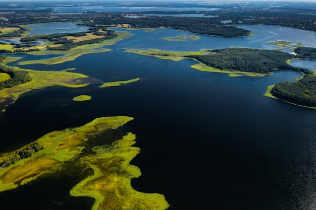 Top view of the Snudy and Strusto lakes in the Braslav lakes National Park