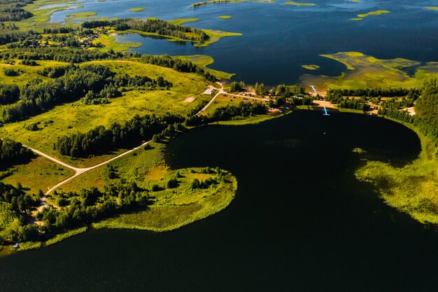 Top view of the Snudy and Strusto lakes in the Braslav lakes National Park