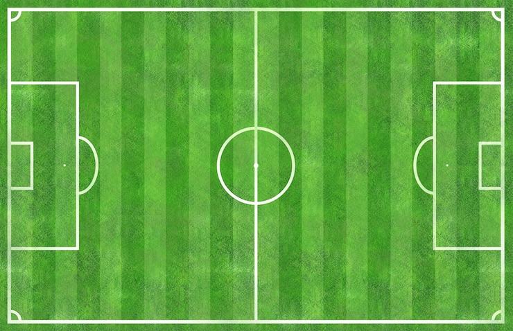 Photo top view of soccer football field green grass