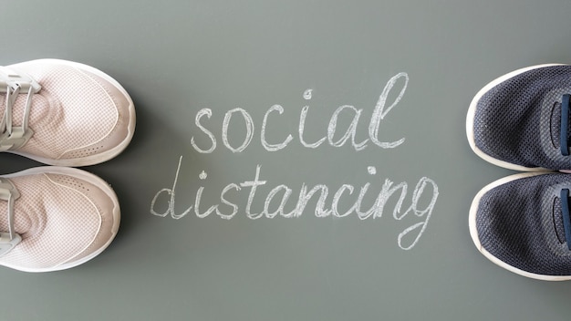 Photo top view of social distancing concept