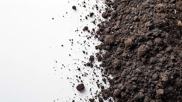 Top view of soil in a clean white surface with space for text or product Generative AI