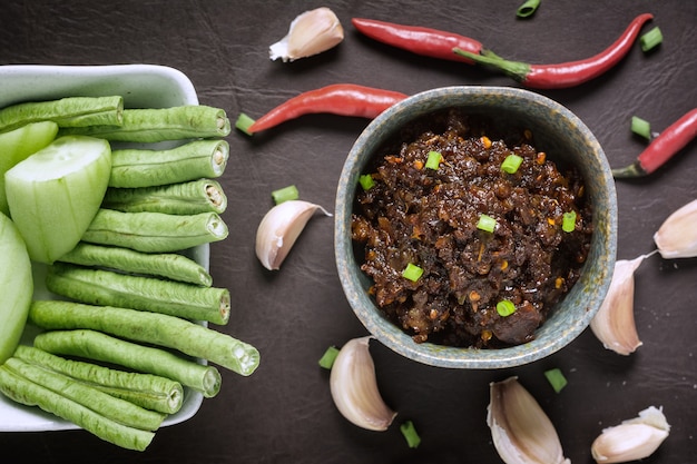 Top View of Spice Mixture Pork Chilly Thai Recipe.