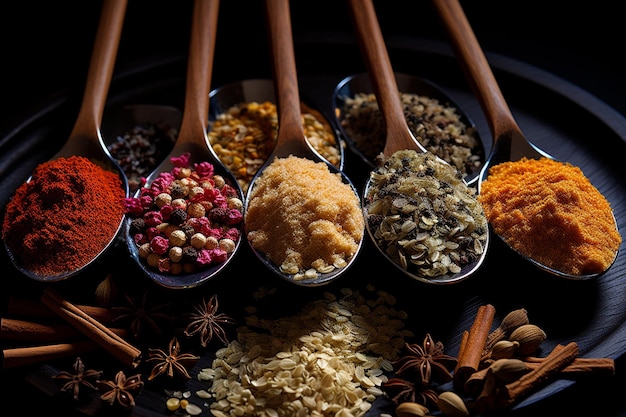 Top view spices in spoons