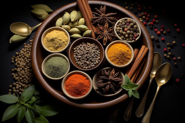 Top view spices in spoons