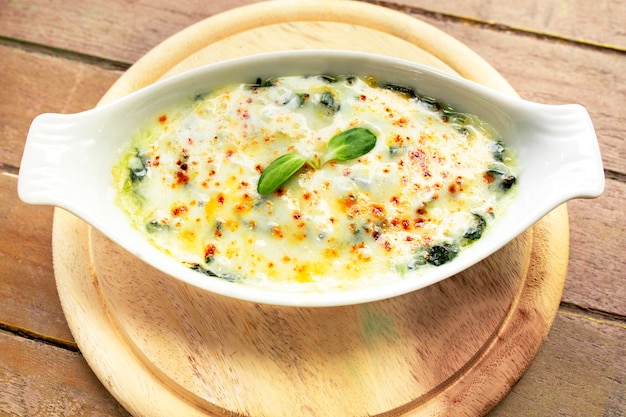 Premium Photo | Top view spinach and cheese ready on wood table