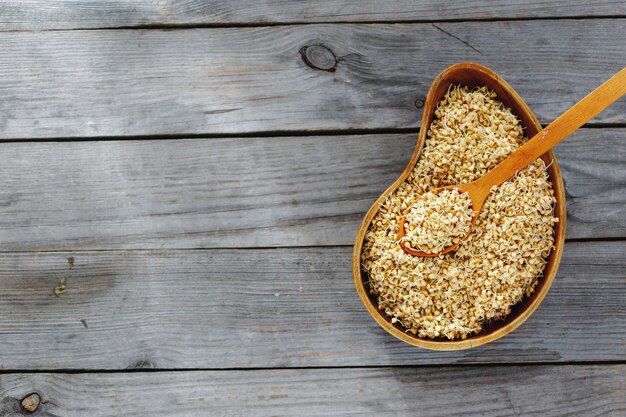 Top view sprouts green buckwheat Raw healthy food 