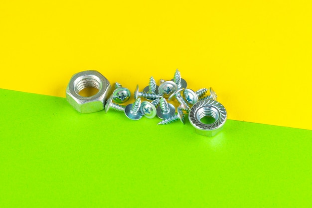 Top view of stainless steel bolts or iron nails