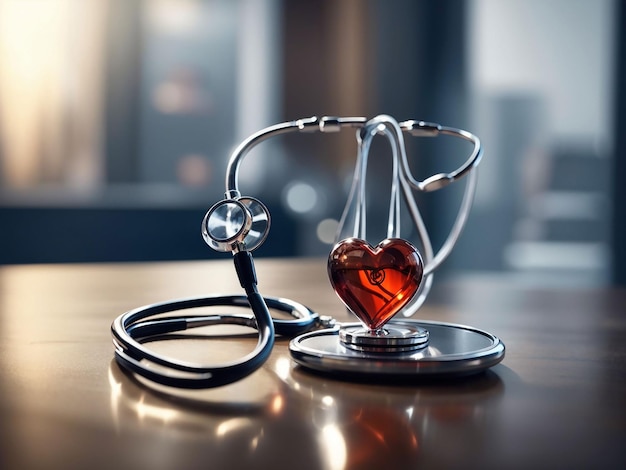 Top view of stethoscope with hearts