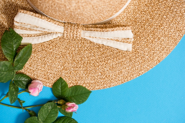 Top view of straw beach hat