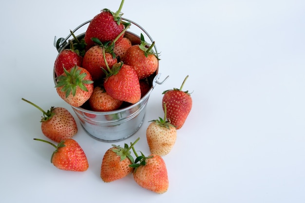 Top view Strawberries in bow on white background. Beautiful red strawberry