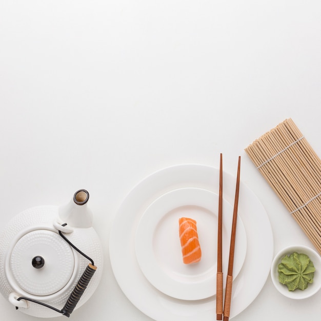 Foto concetto di giorno di sushi vista dall'alto con spazio di copia