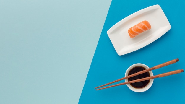 Foto concetto di giorno di sushi vista dall'alto con spazio di copia