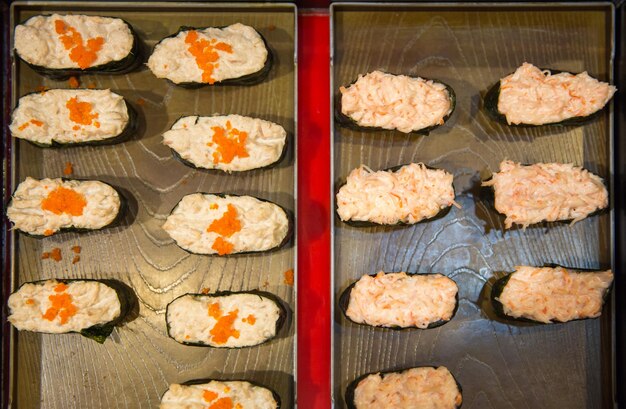 Top view of Sushi Salad and sushi Crab Stick