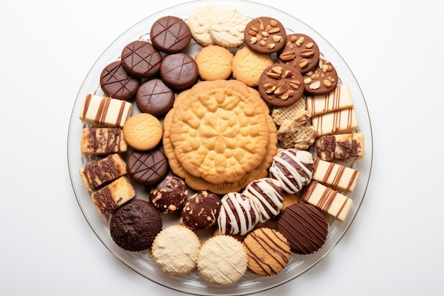 Top view sweet cookies inside plate on a white background cookie biscuit sugar cake sweet pie cake