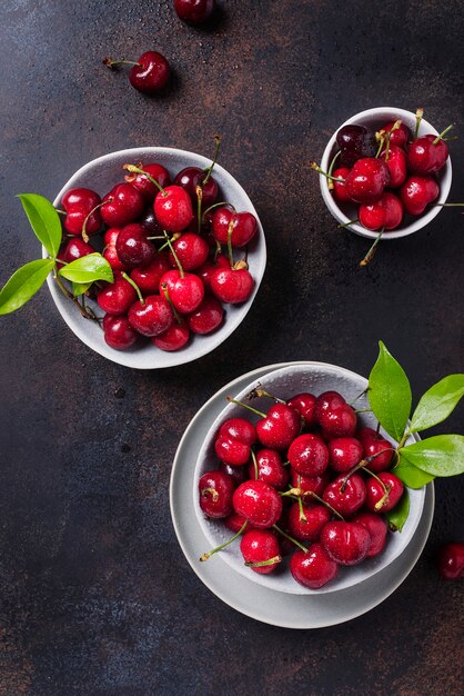 Top view of sweet fresh cherry