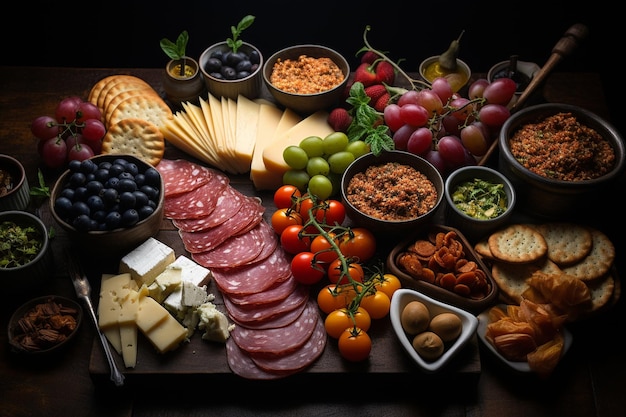 Top view table full of delicious food composition