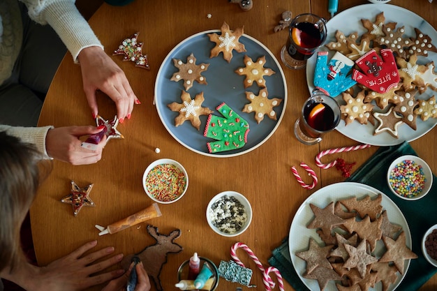 Top view on table full of gingerbread cookies