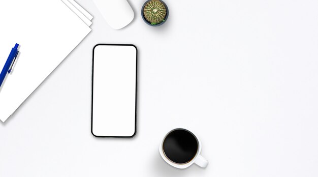 Top view over the tablet computer notebook with smartphone office style .