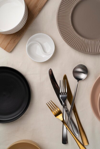 Top view tableware arrangement