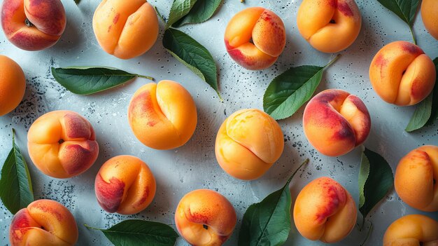 Photo top view of tasty apricots on white