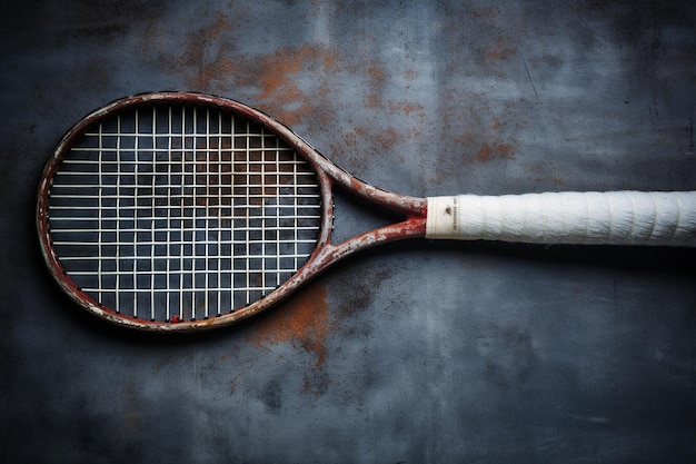 Foto vista superiore della racchetta da tennis sulla palla