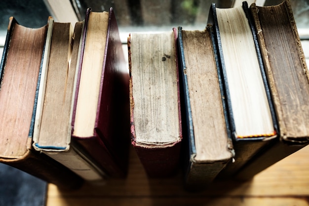 Top view of textbook stack