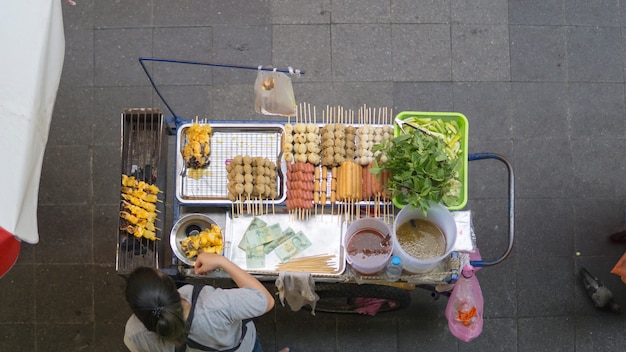 Top view of a Thai street food vendor