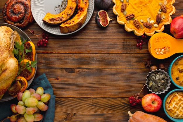 Top view of thanksgiving concept with copy space