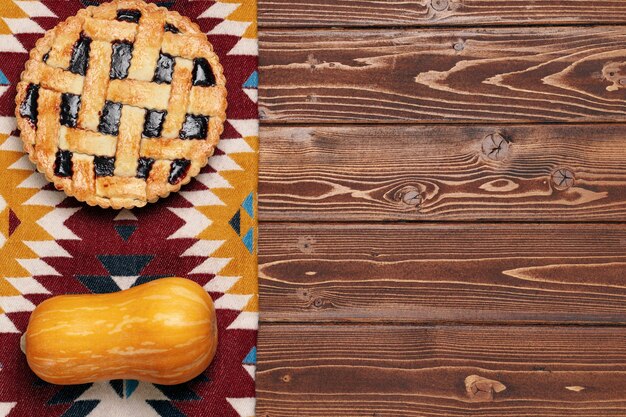 Photo top view of a thanksgiving pie