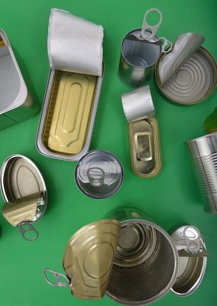 Top view of tin can isolated on green