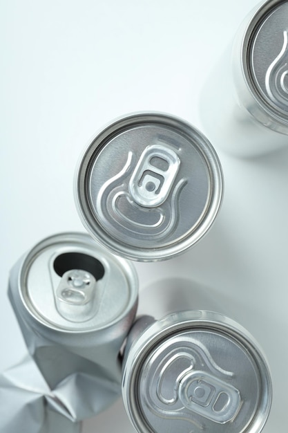 Top view of tin cans for drinks