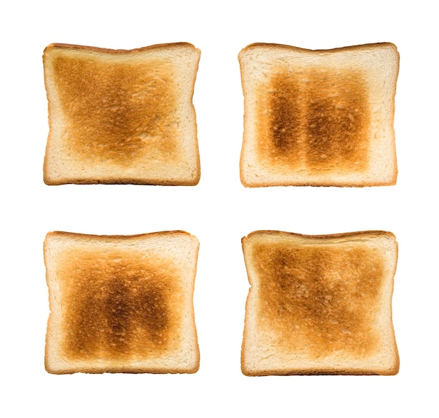 Top view of toasted bread slices isolated on white background