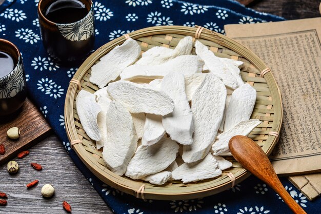 Top view tofu in wooden bowl