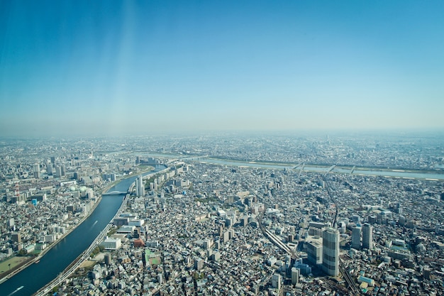 Top view of Tokyo Skyline with blue sky