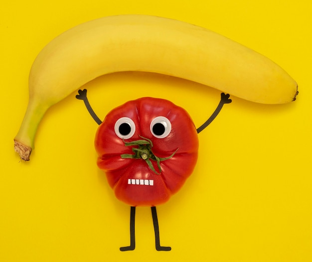 Photo top view tomato and banana a