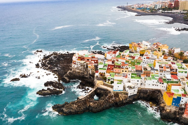 Top view of the town of Punta Brava near the town of Puerto de la Cruz on the island of Tenerife Canary Islands Atlantic Ocean Spain