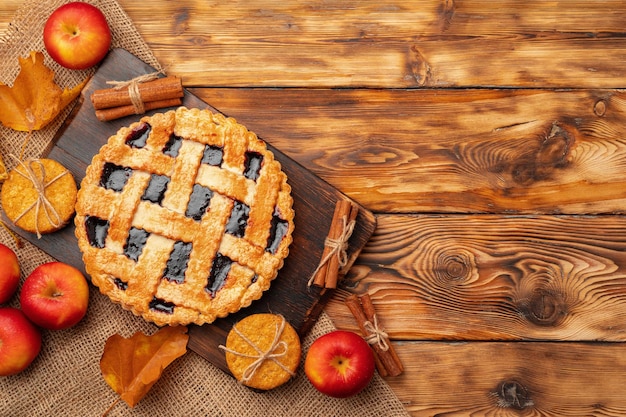 Top view of a traditional american thanksgiving pie top view