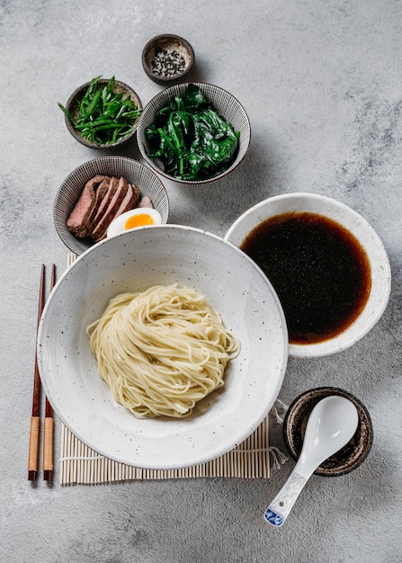 Photo top view traditional japanese dish assortment