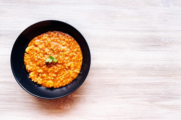 Top view of a traditional rice on a white table