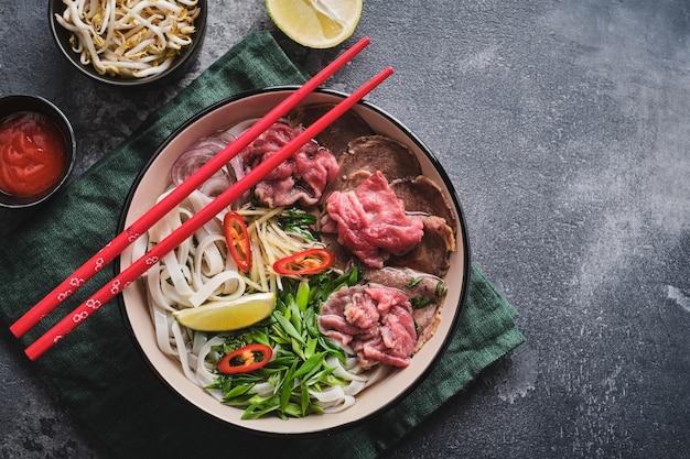 Top view traditional Vietnamese hot pot with copy space