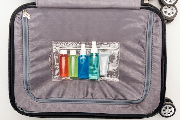 top view transparent cosmetic bag