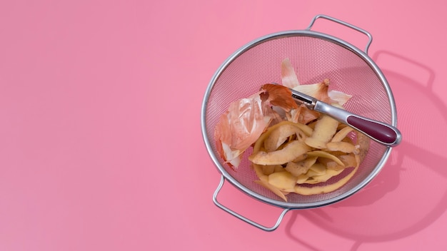 Foto vista dall'alto sul concetto di cucina spazzatura