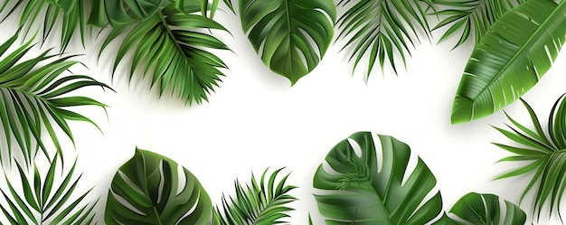 Foto vista superiore rami di alberi foglie tropicali su sfondo biancox9xa