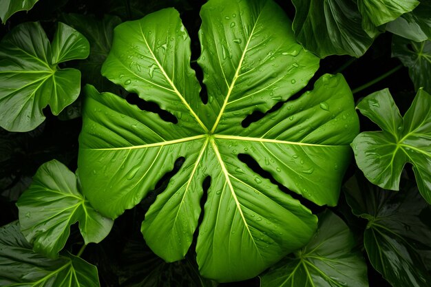 top view of tropical leaf plant